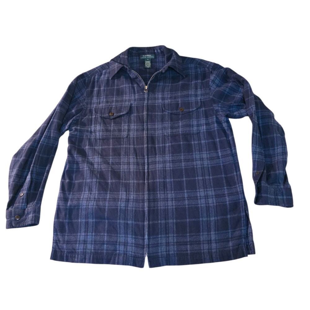 Lauren Ralph Lauren Flannel Shacket Women's M Blue Plaid Chest Pocket Full Zip